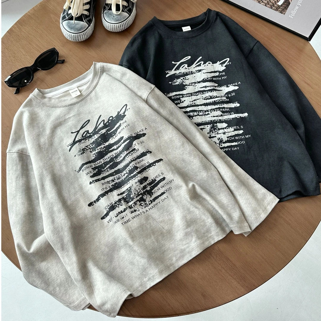 儿童长袖t恤2024新款男童秋季打底衫宝宝复古风上衣中大童卫衣