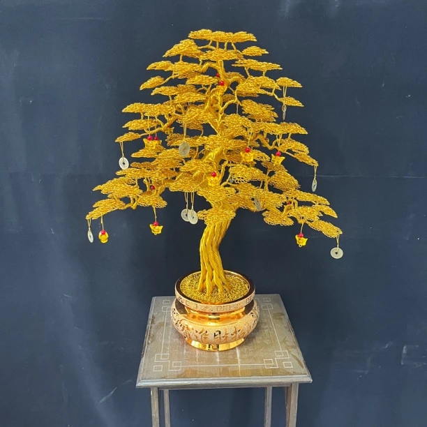 手工发财树高60宽48厘米电视柜酒柜玄关聚宝盆摇钱树乔迁开业摆件