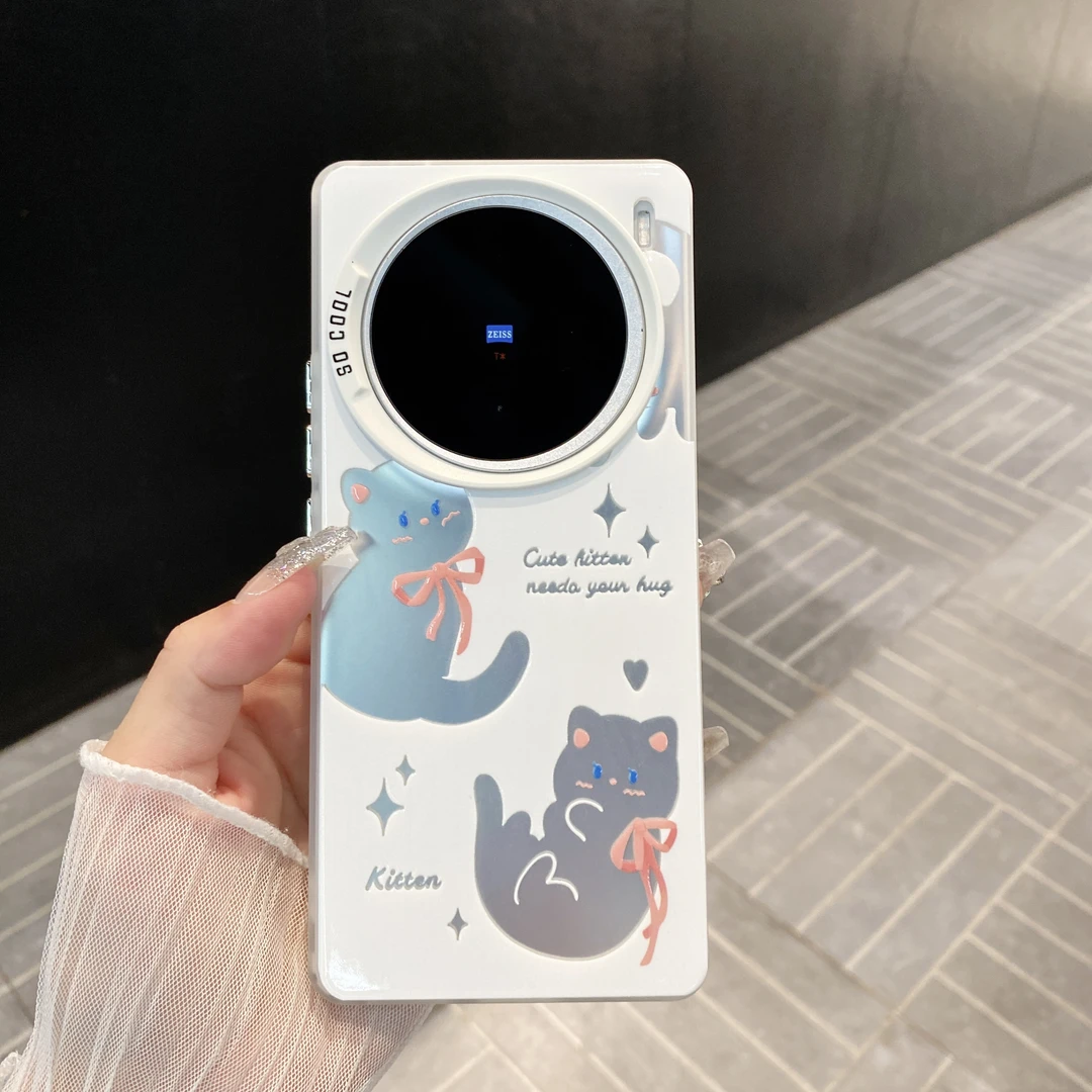 （vivo系列）蝴蝶结猫咪适用x100/x90/x80磨砂彩银创意防摔手机壳