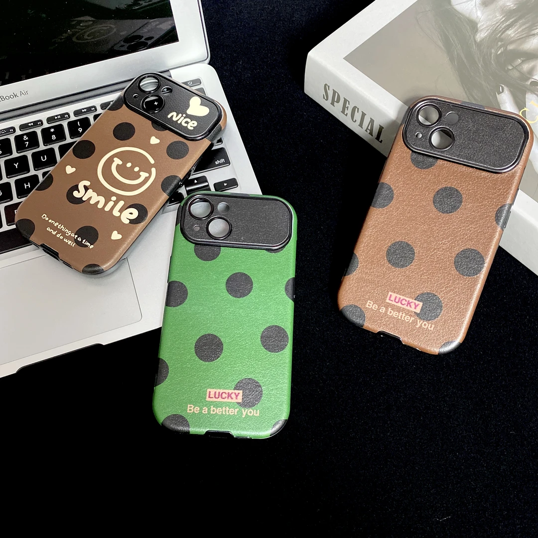 苹果【复古波点】美拉德风大视窗iPhone15/14爱心手绳手机壳K2408