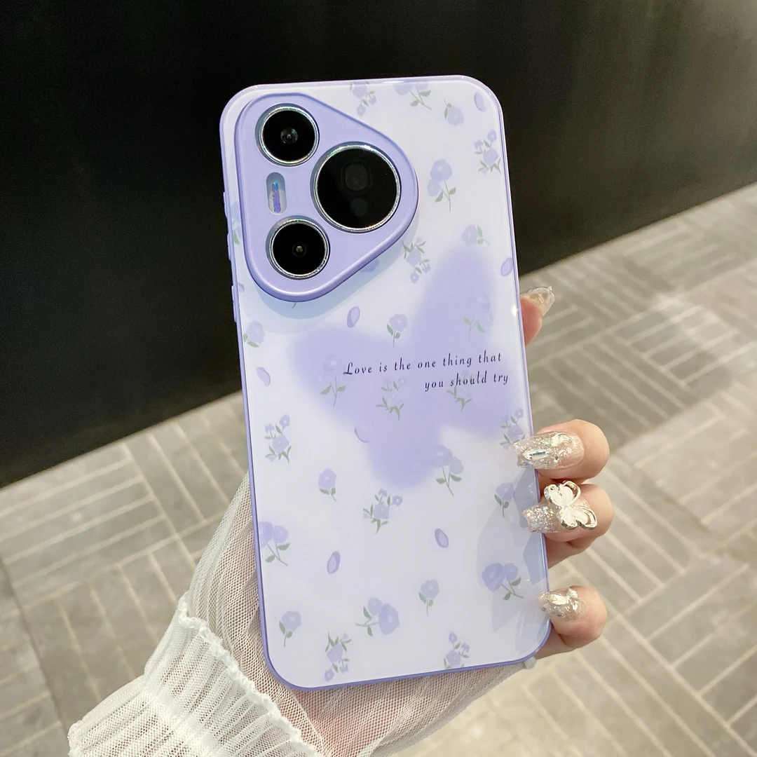 （华为pura70系列）蝴蝶小碎花适用p70/70pro肤感玻璃防摔手机壳