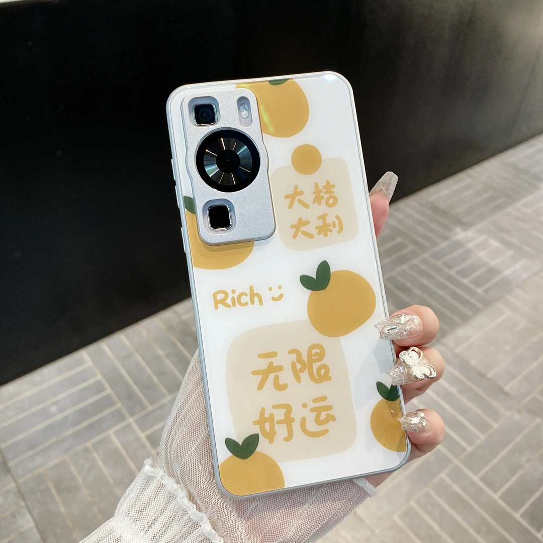 (华为pura60系列)大桔大利适用p60/60pro肤感玻璃创意防摔手机壳