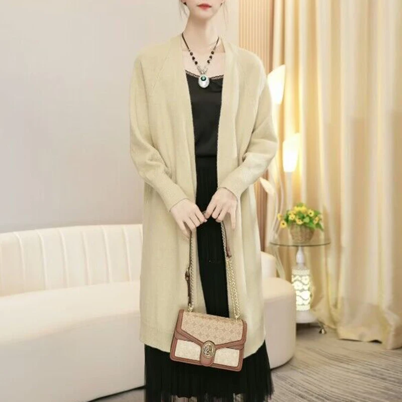 2023新款秋冬开衫外套女中长款宽松气质毛衣外搭披肩慵懒针织衫