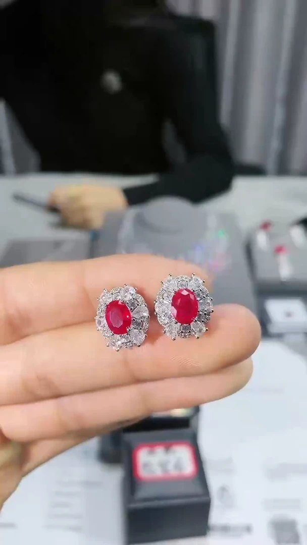 【闪购商品】红宝石耳饰未镶嵌耳钉新款