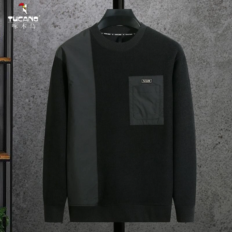 啄木鸟针织长袖卫衣男2023秋季新款圆领休闲上衣潮流帅气休闲男装