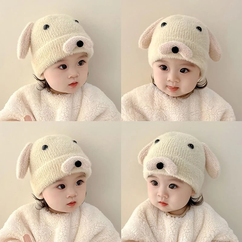 婴幼儿毛线帽男女宝宝秋冬款套头帽新生儿护耳针织包头帽超萌可爱