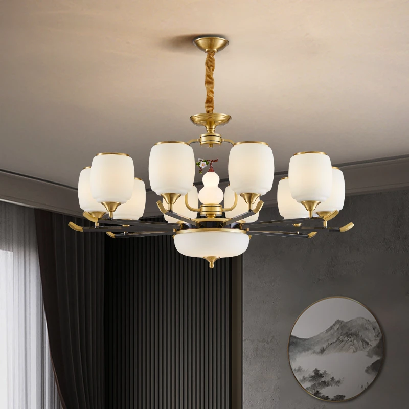 新中式吊灯全铜客厅高端大气家用酒店别墅中国风灯具