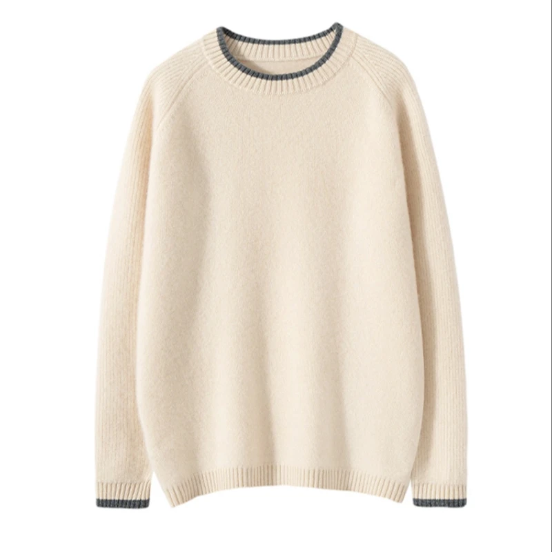 圆领羊毛衫男套头毛衣时尚日韩休闲打底衫特厚100%纯羊毛衫男冬款