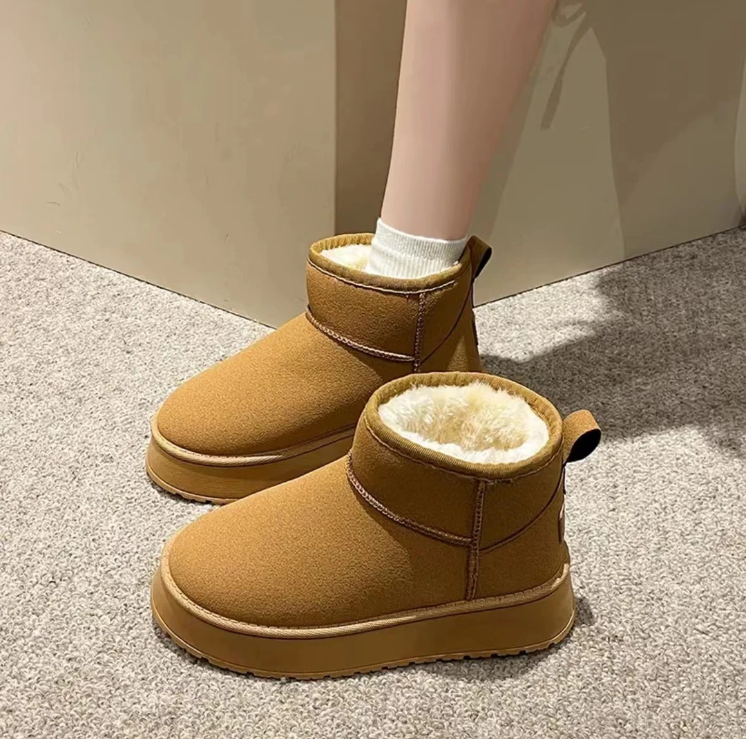 加绒雪地靴女外穿厚底2023秋冬季新款舒适保暖加厚皮毛一体短靴