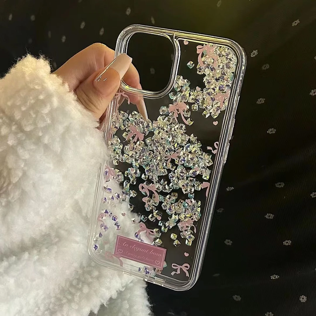 镜面蝴蝶钻石全包流沙手机壳iphone1515promax女神专属手机壳防摔