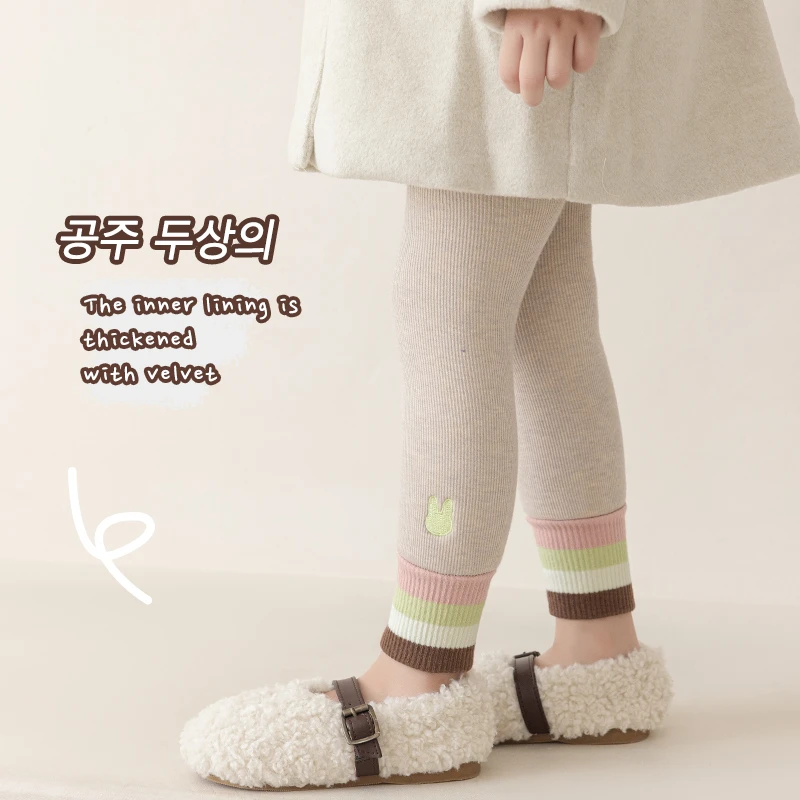 秋冬儿童打底裤加厚可爱刺绣女童连裤袜小中童婴儿宝宝袜子九分裤