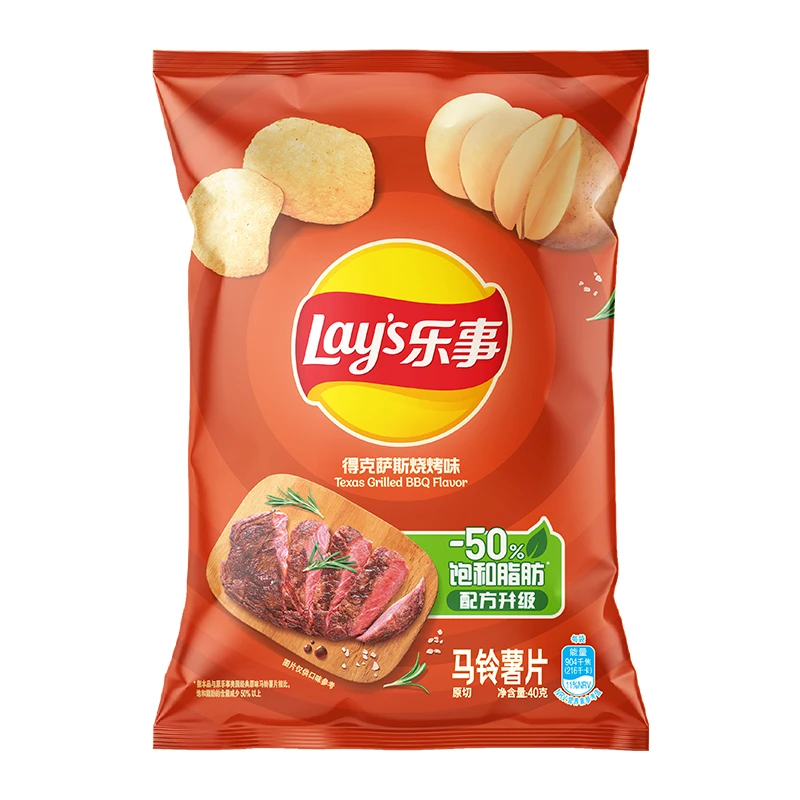 【膨化食品】乐事德克萨斯烧烤味马铃薯片40g/袋-50%饱和脂肪（新老包装随机发）