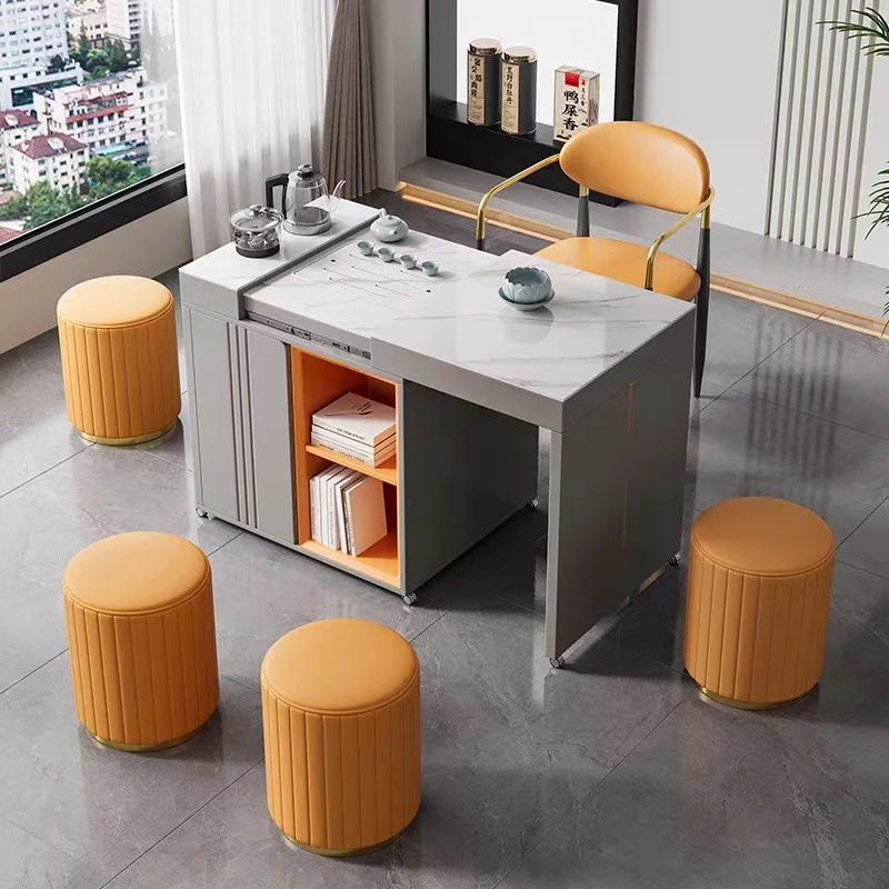 现代轻奢可移动伸缩款茶桌茶台多功能岩板茶台