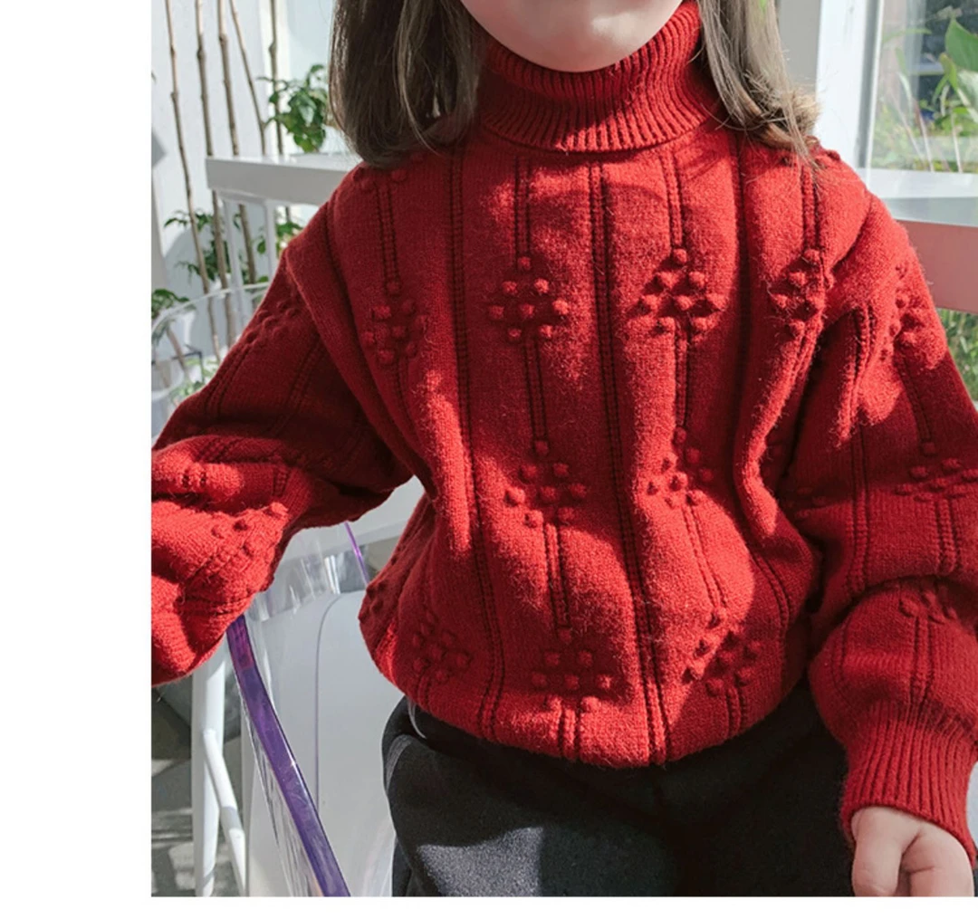 女童针织高领毛衣秋冬季加绒加厚保暖柔软修身百搭上衣洋气打底衫