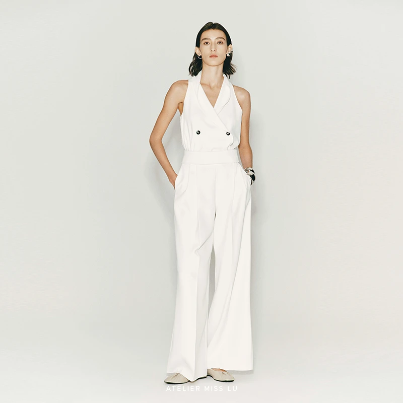 AtelierMissLu无袖削肩交叠裹身直身上衣242041