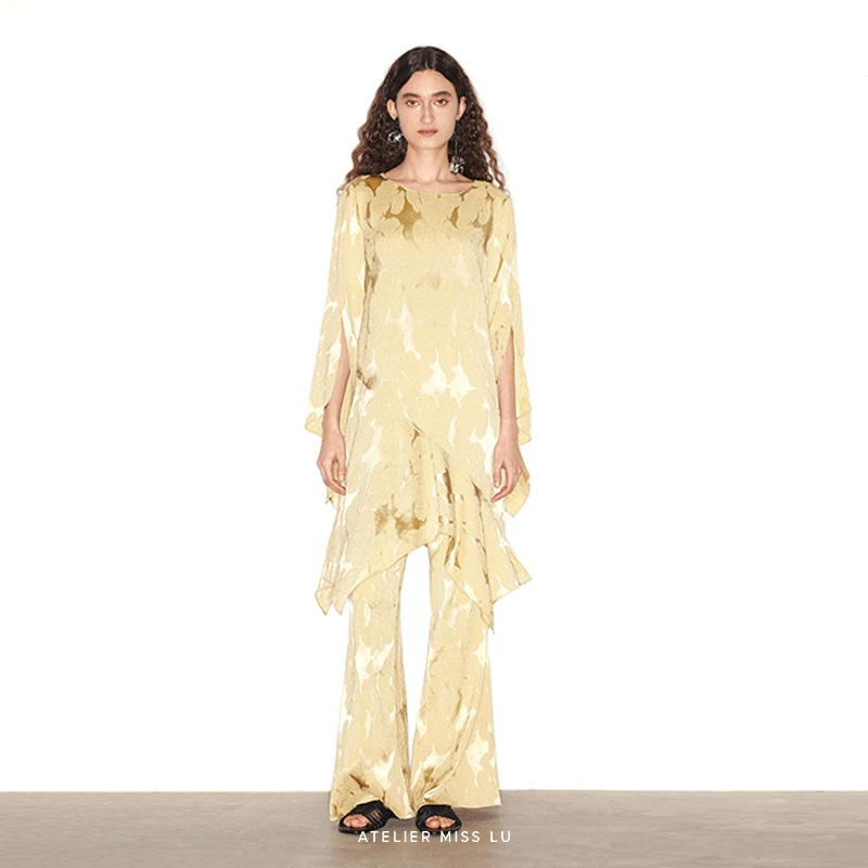 AtelierMissLu【港岛日落】新中式不规则下摆拼接醋酸连衣裙244058B
