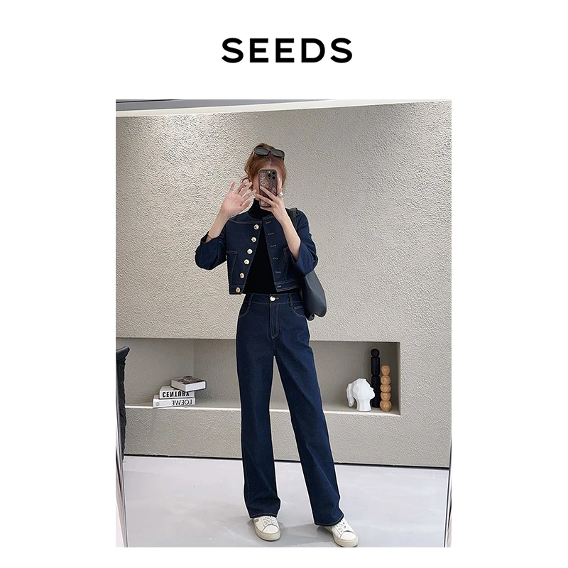 【盐系牛仔】SEEDS STUDIO 早秋酷飒穿搭 意大利牛仔外套+裤子