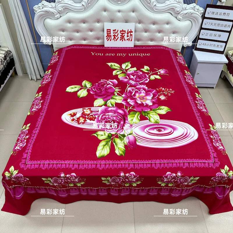 梦中美景2.3米×2.4米双人床单加厚加大大红喜庆大床婚庆大花被单