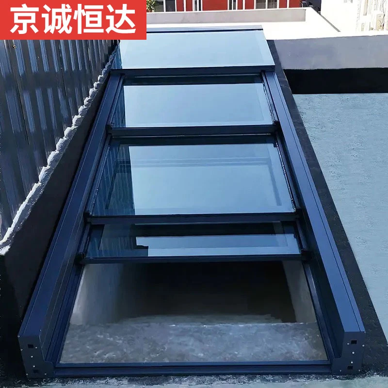 楼梯口可移动伸缩折叠推拉活动钢化玻璃天窗智能隐藏电动天窗定制