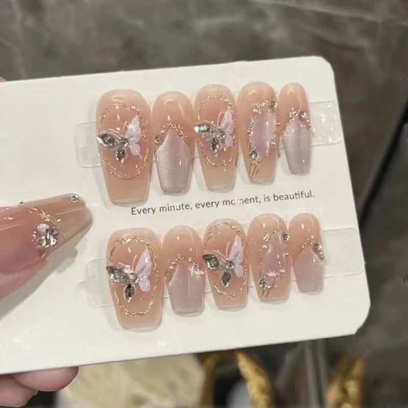 玉蝶浮影猫眼显白指甲美甲高级光疗穿戴蝴蝶气质可拆卸纯手工甲片