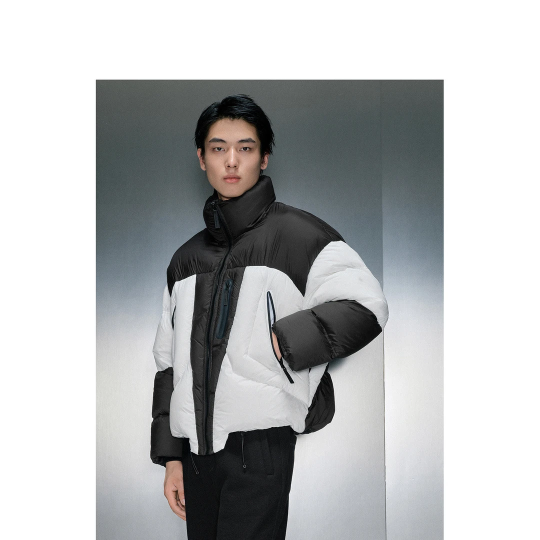 冬季GXG男士黑白拼色休闲潮搭加厚鸭绒短款羽绒服男#GEX1D2526254