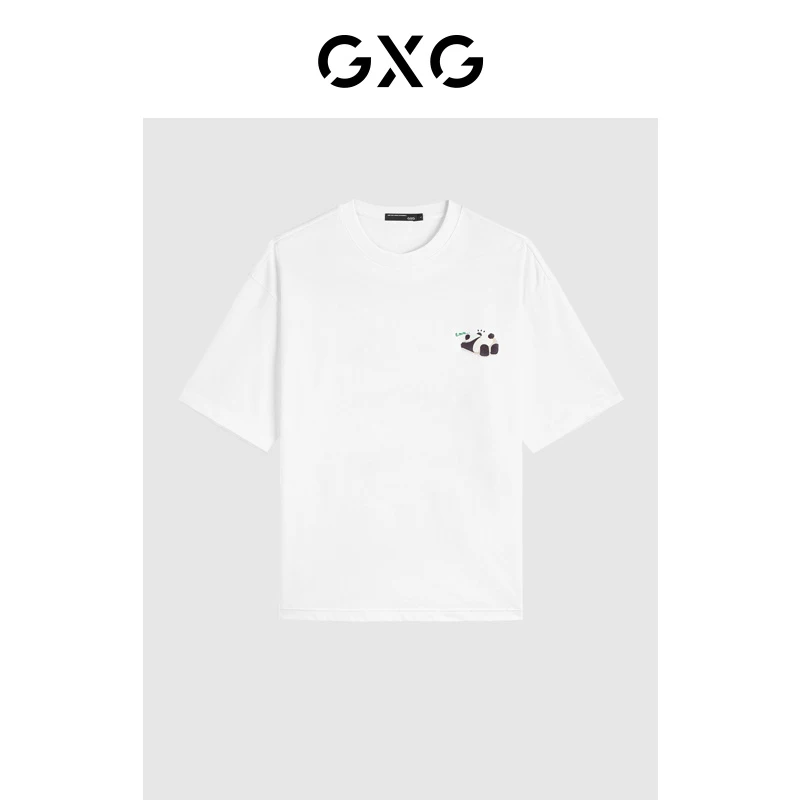 GXG夏简约纯棉熊猫贴布情侣t恤圆领短袖t恤男#G24D442623