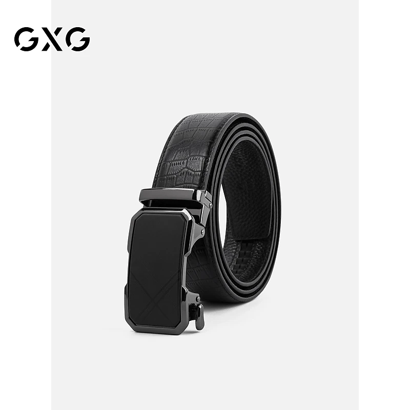 GXG男士皮带真皮自动扣休闲腰带男牛皮方扣裤带礼盒送礼