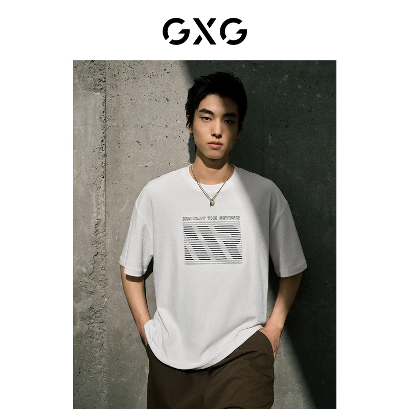 GXG男装 城市美学时尚绣花圆领短袖T恤 23年秋季新品#GED14419063