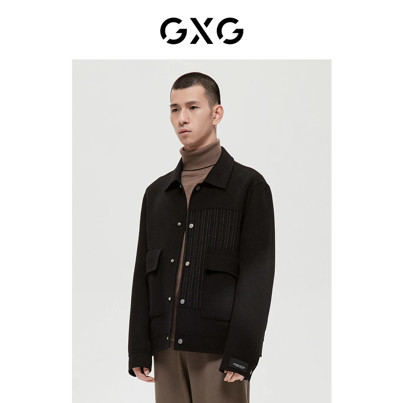 GXG男装 商场同款极简系列黑色短大衣 冬季新品#GD1061187J