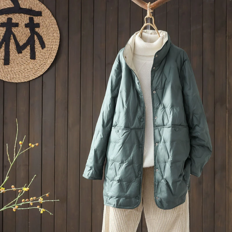 外套羽绒服女中长款轻薄秋冬2023新款小个子大码200斤胖mm双面穿