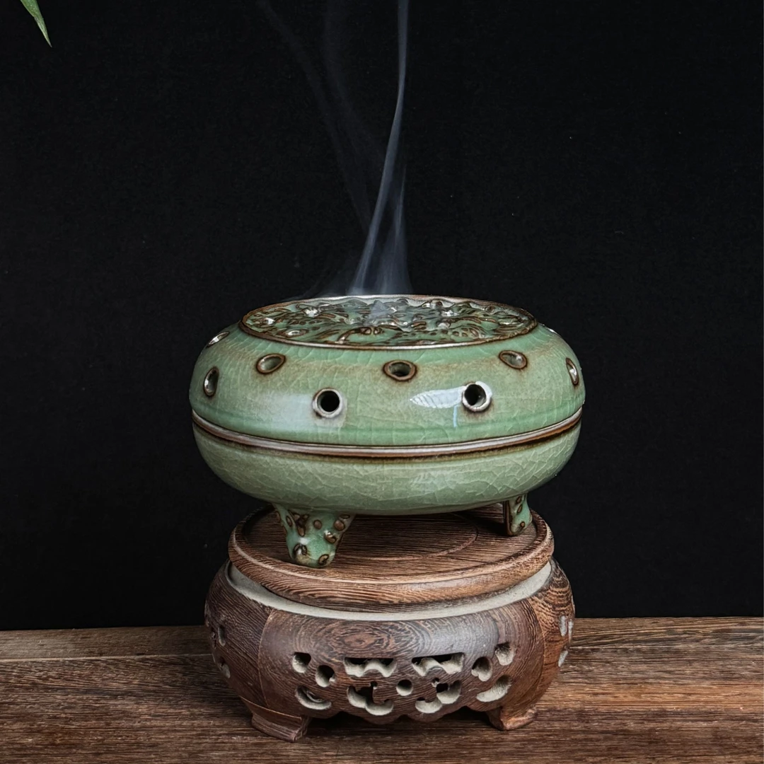 龙泉纯手工雕刻中式香薰炉陶瓷古朴禅意铁胎香炉
