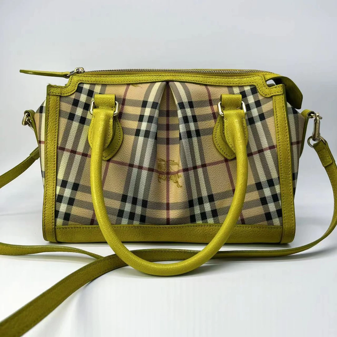 90新 BURBERRY/博柏利 米色拼绿色单肩包/AB级BURBERRY