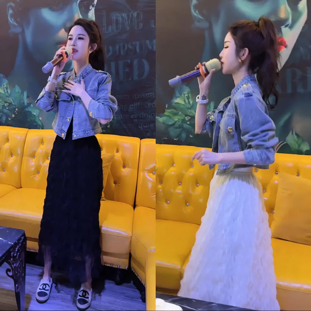 2024春秋新款设计感美式复古后背镂空牛仔外套个性金属扣短款外套