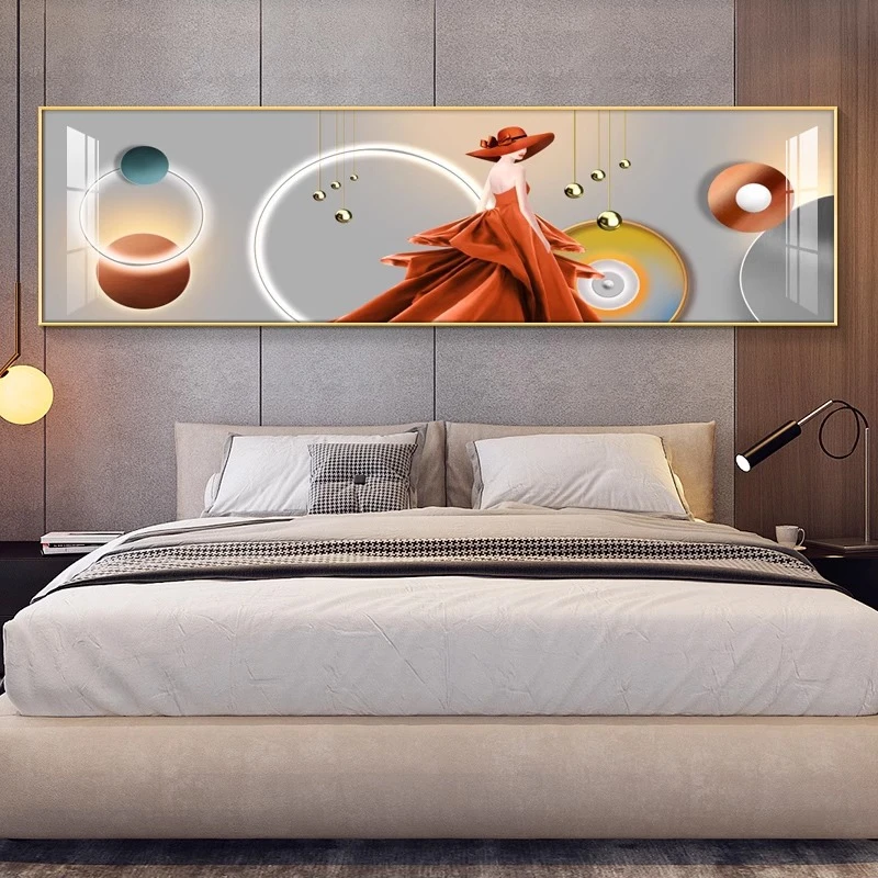 轻奢卧室床头装饰画主简约现代主卧室房间壁画横版高级感美女挂画