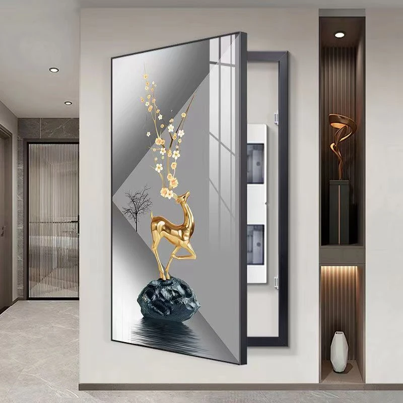 免打孔竖版大尺寸电表箱装饰画轻奢现代别墅强弱配电箱玄关画挂画