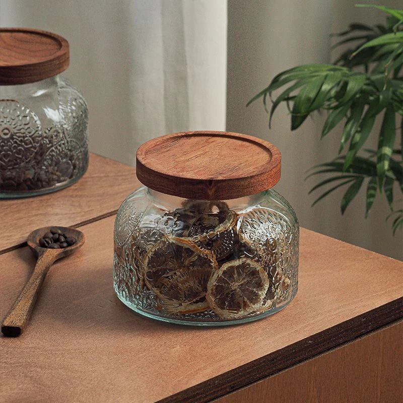 玻璃密封罐复古海棠花纹玻璃罐家用零食坚果收纳储物透明大容量