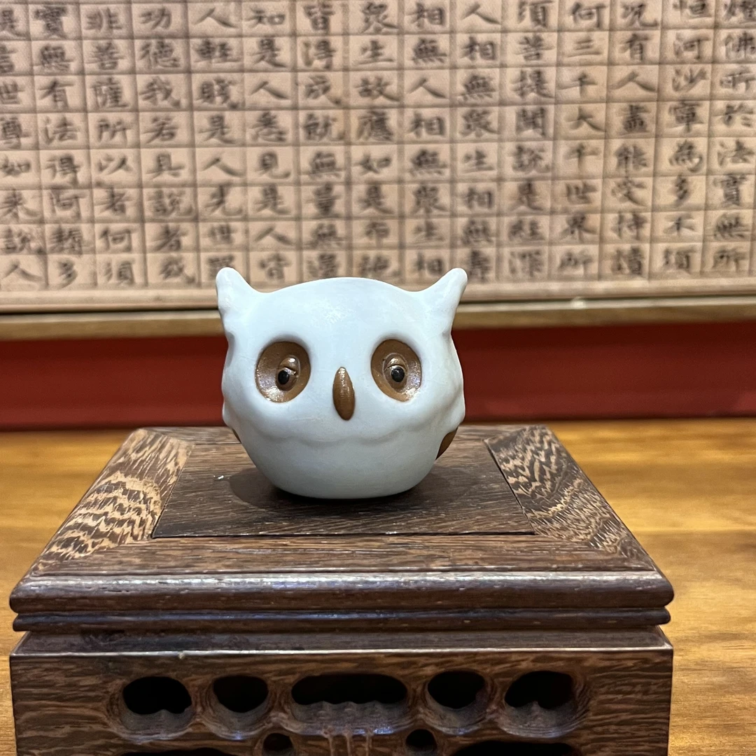 陶瓷天青色可爱猫头鹰创意茶桌个性茶宠摆件