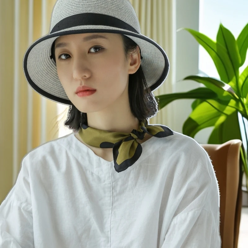 复古真丝波点丝巾小方巾时尚夏季新款桑蚕丝装饰领巾潮流防晒围巾