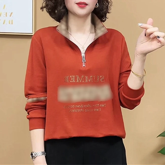 OWSSD秋季新款半拉链亮钻字母卫衣宽松显瘦时尚减龄休闲上衣N7540