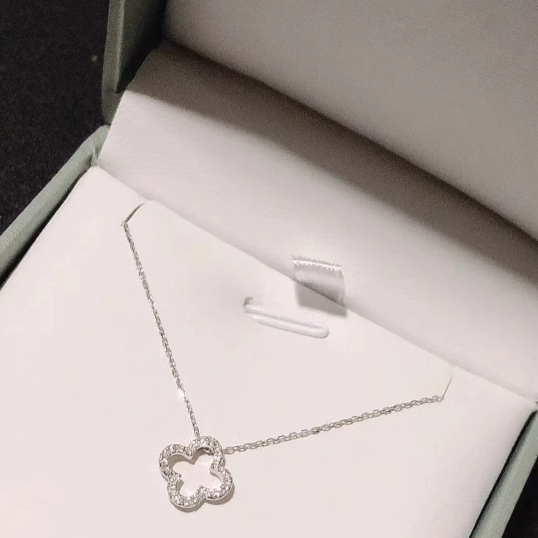 坠链均925银 925纯银项链女轻奢小众镂空四叶草项链