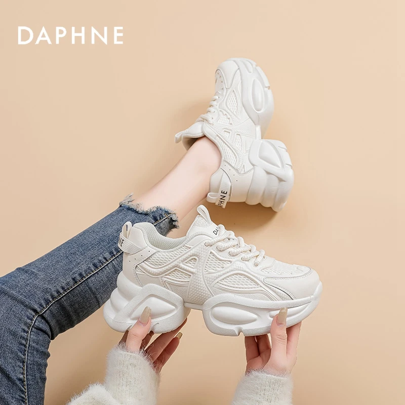 达芙妮老爹鞋女2024夏季新款系带厚底增高休闲鞋防滑女鞋5607D