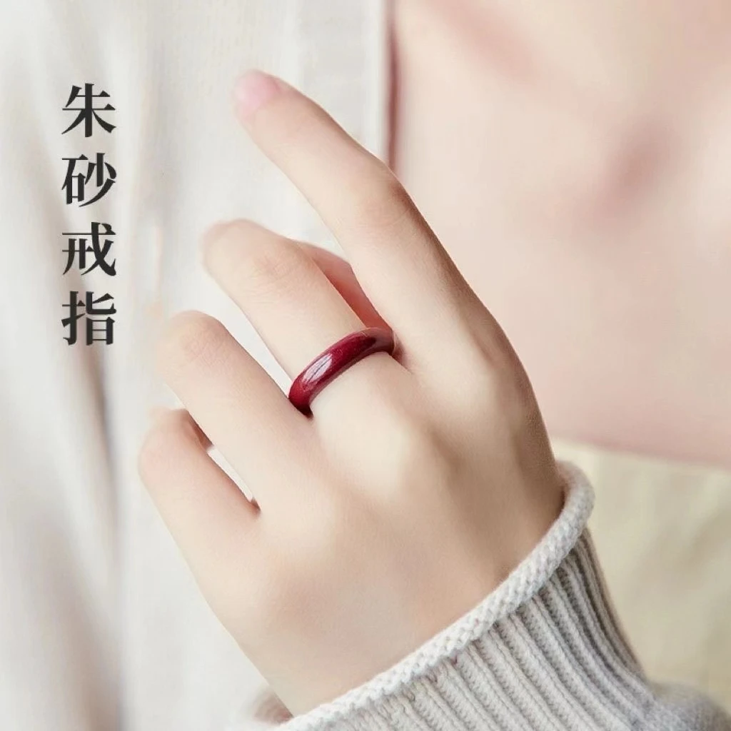 天然朱砂情侣戒指环男女款戒指古法手工简约