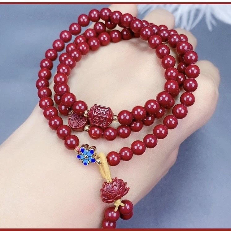 《正品朱砂》设计款手链《好事莲莲》6mm3圈莲花手串