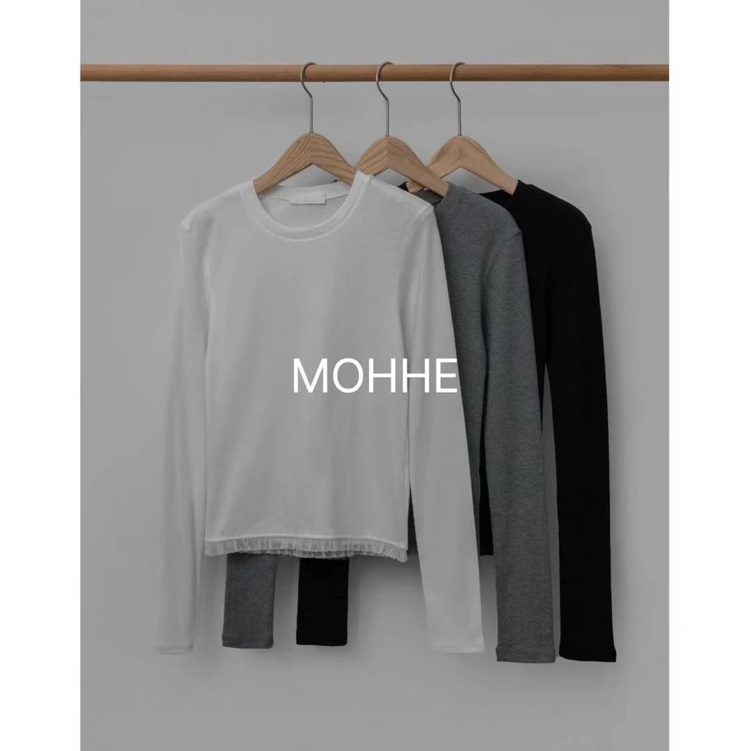 【粉风】东大门mohhe花边T恤打底