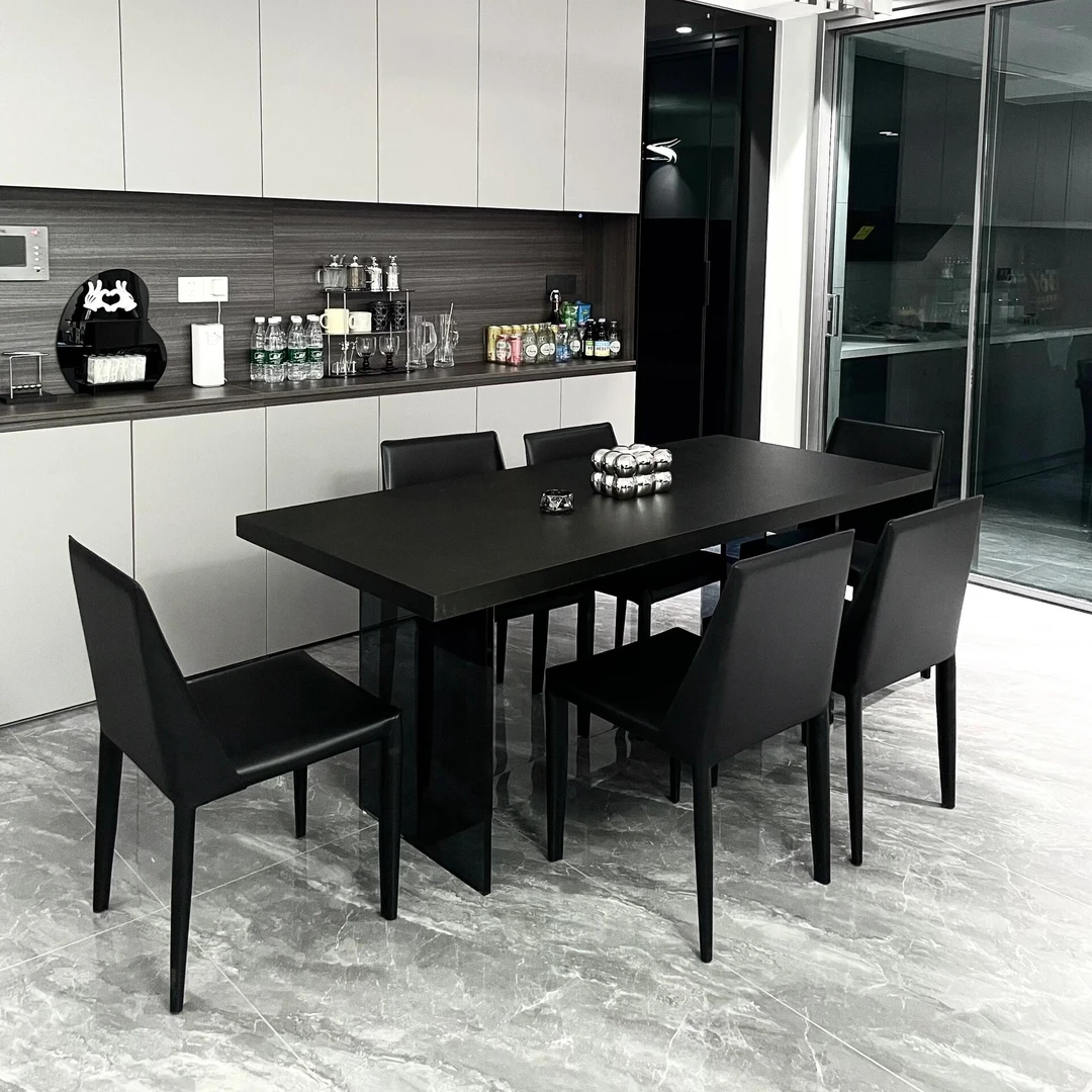 亚克力岩板餐桌椅现代简约极简全托板下挂纯黑色小户型长方形饭桌