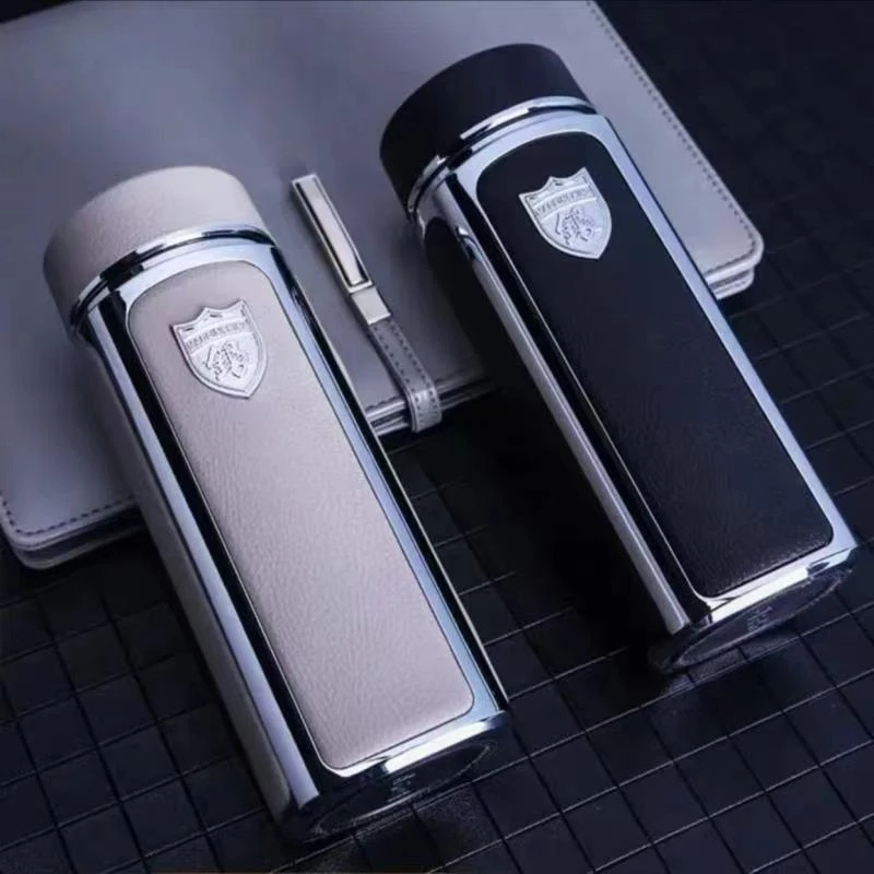 四方皮纹银杯纪念品家用便携高档创意防烫大容量茶水杯国潮保温杯