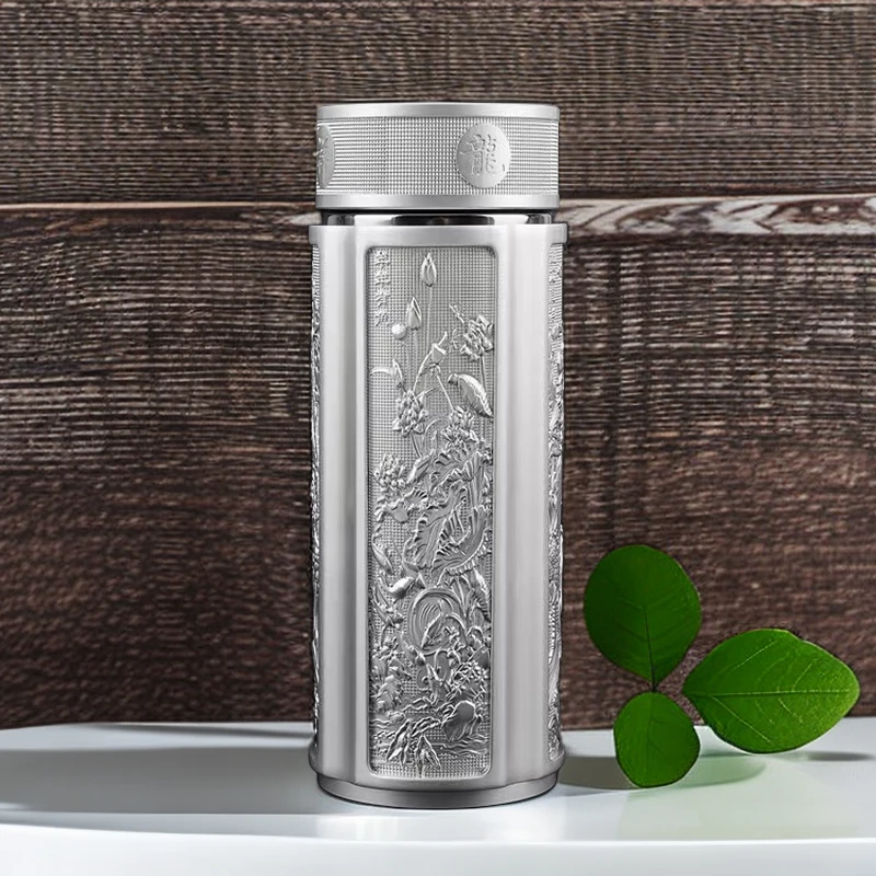 龙凤呈祥银杯中式复古便携家用高端高档创意防烫银色茶水杯保温杯