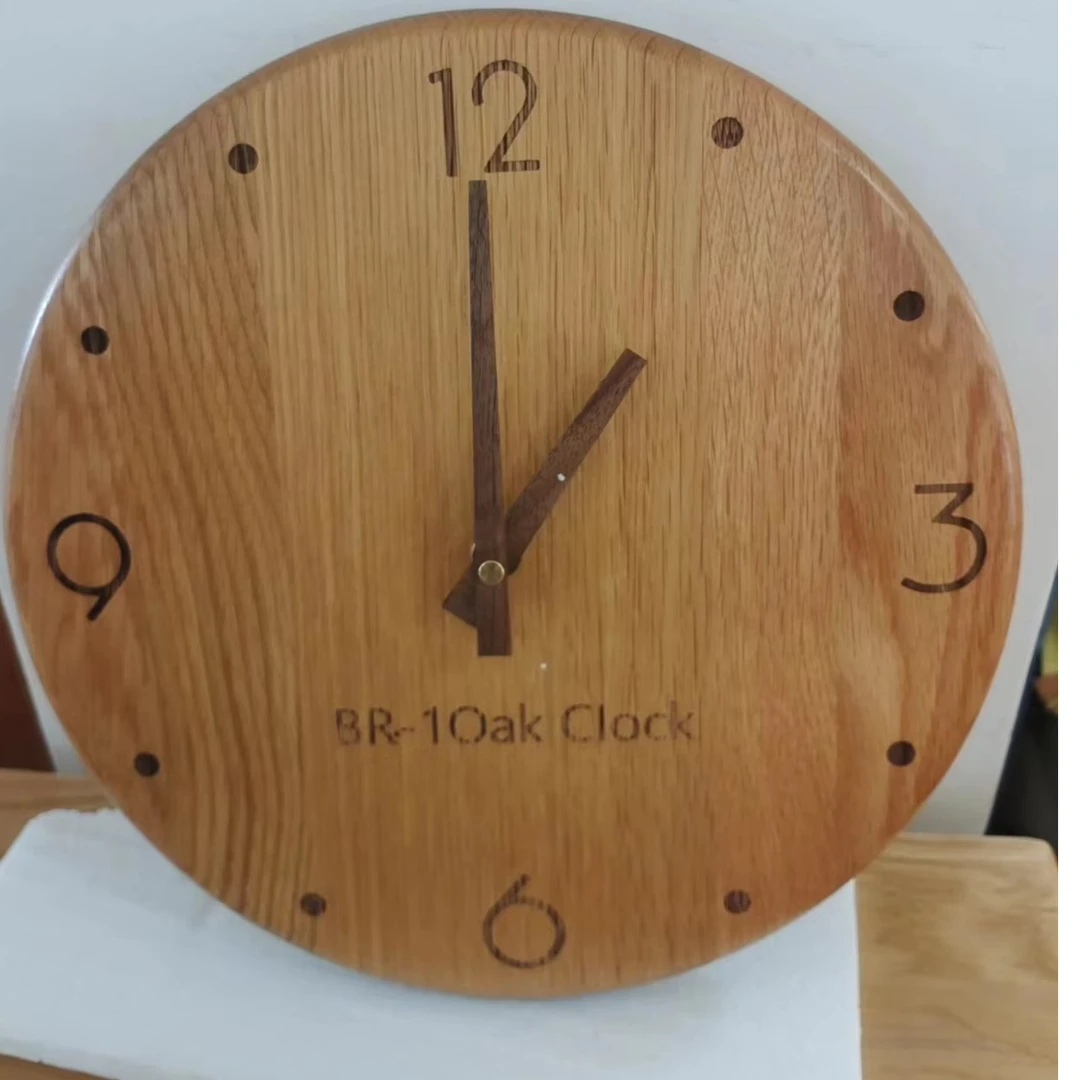 北欧木质圆形创意钟表  黑胡桃木实木钟表客厅简约