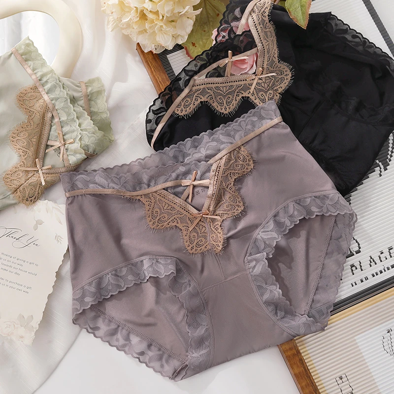 轻奢高腰蕾丝内裤女士加大码200斤收腹塑身收小肚子蕾丝三角短裤