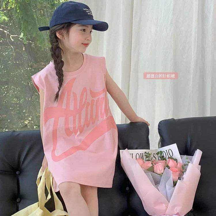 女童连衣裙夏季2025夏季洋气无袖裙子童装T恤裙 女宝公主裙新款潮